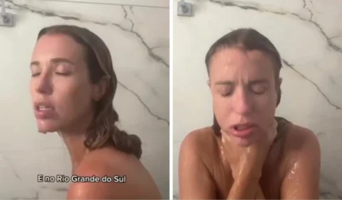 Atriz gera revolta ao recitar poema embaixo do chuveiro como apoio ao RS