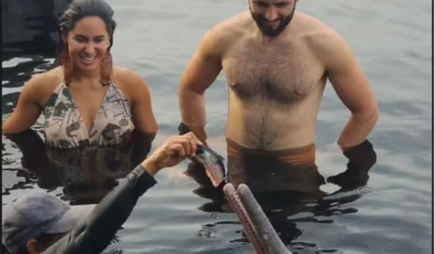 VÍDEO: Matteus e Isabelle mergulham com botos na Amazônia