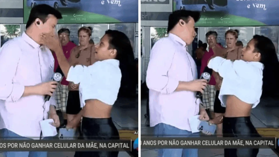 Jovem que fez ‘birra’ por não ganhar iPhone 15 ‘bate’ em repórter