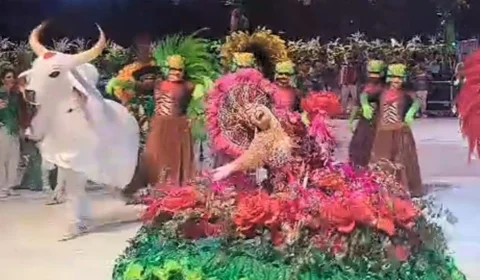 Festival de Parintins: Sinhazinha evolui com Garantido, que homenageia ribeirinhos
