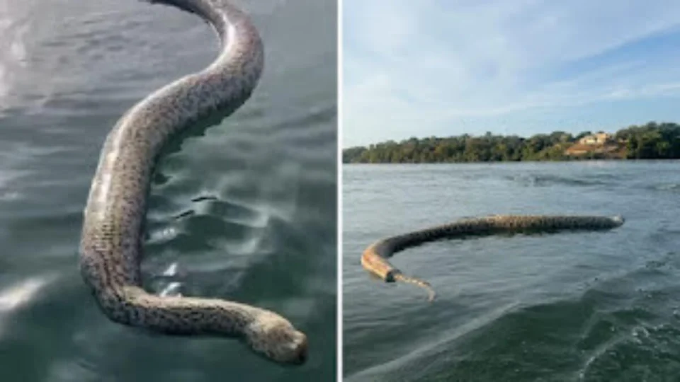 Cobra ‘gigante’ é flagrada em lago por comerciante em TO