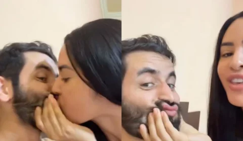 Isabelle e Matteus aparecem juntos após o Festival de Parintins e dão beijão