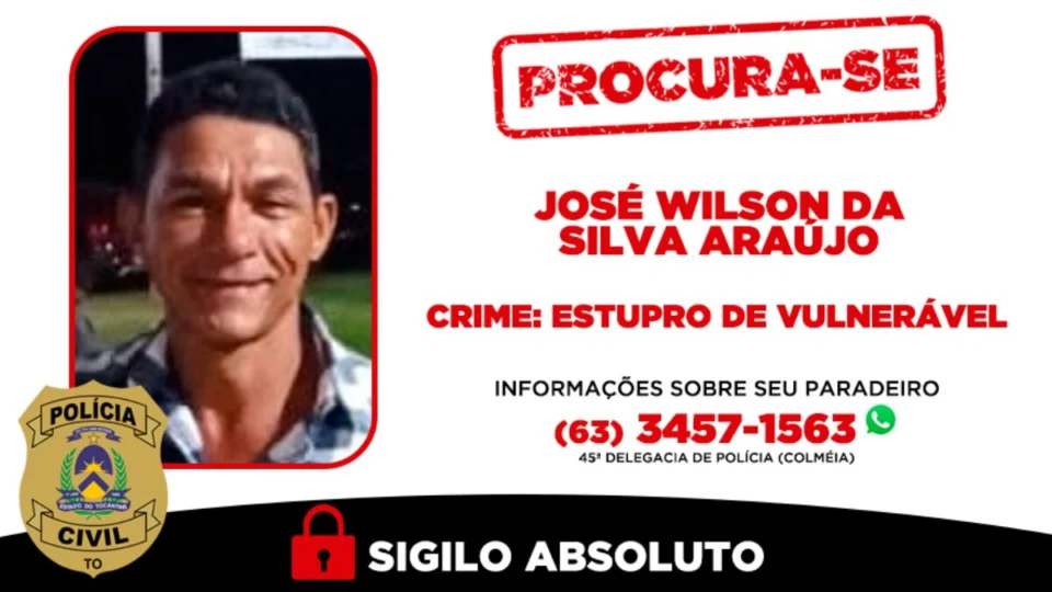 Polícia Civil procura suspeito por estupro de vulnerável no TO