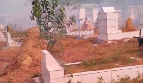 VÍDEO: Incêndio atinge túmulos em cemitério de Manaus
