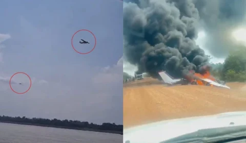 VÍDEO: Avião invade o Brasil e cai na BR-319 após perseguição aérea