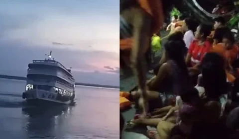 VÍDEO: barco encalha no rio Solimões e passageiros precisam ser resgatados no AM