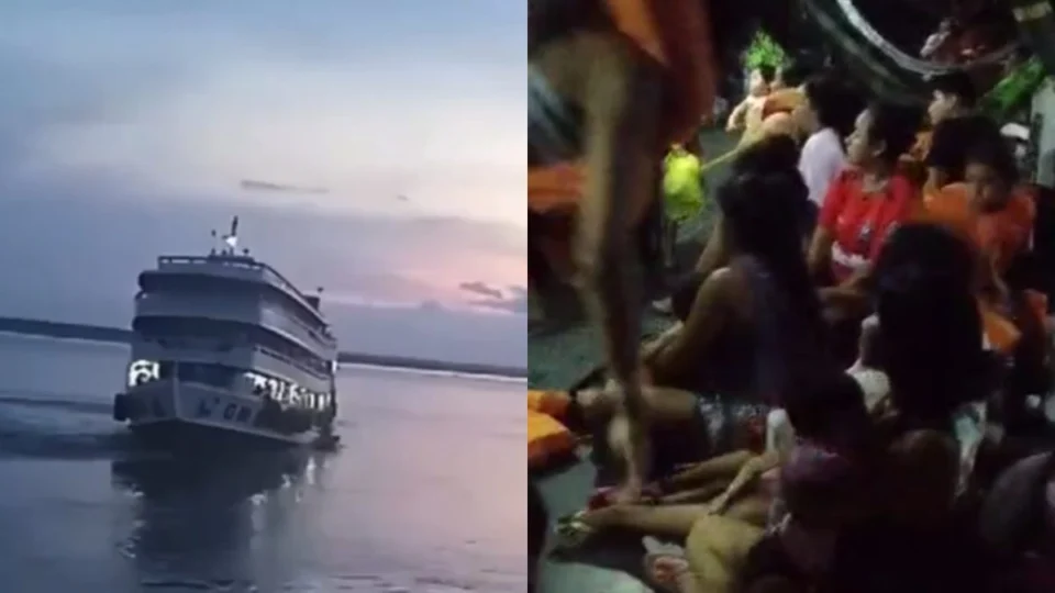 VÍDEO: barco encalha no rio Solimões e passageiros precisam ser resgatados no AM