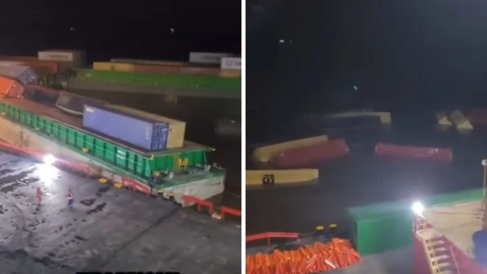 VÍDEO: Contêineres caem de balsa no Rio Amazonas durante operação