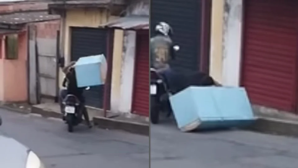 Mototáxi em Manaus transporta geladeira e situação ‘inesperada’ viraliza; assista