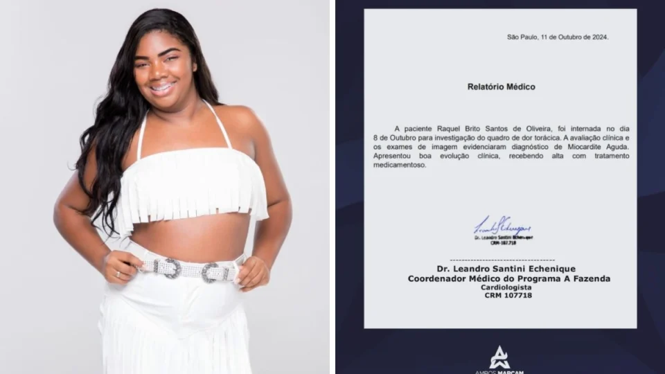 É grave? Raquel Brito é diagnosticada com miocardite aguda; entenda doença