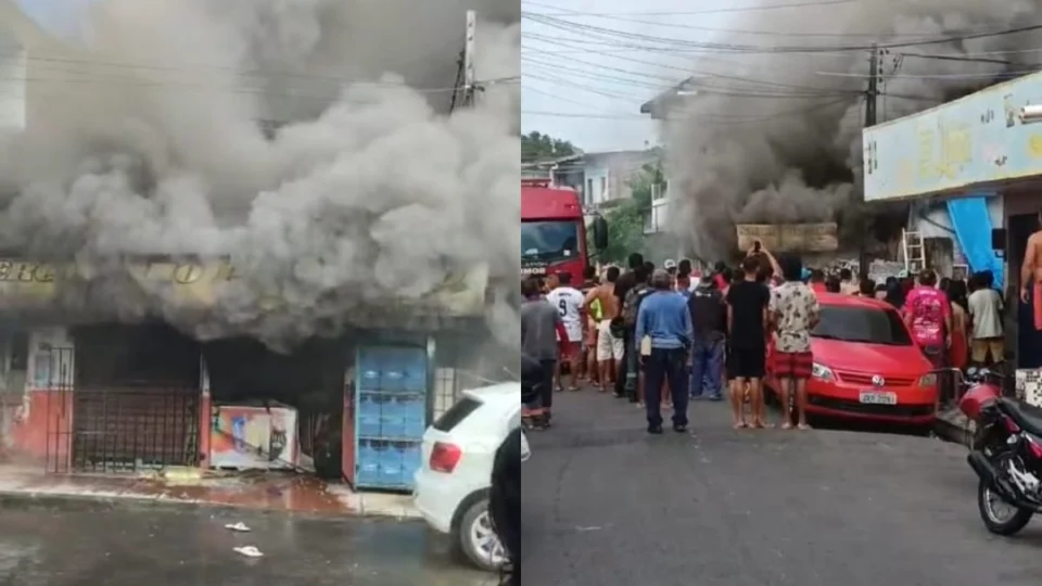 Incêndio atinge mercadinho em Manaus e destruição provoca risco de desabamento; vídeo
