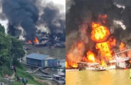 Incêndio atinge postos de gasolina em Japurá, interior do Amazonas, nesta quinta (17)