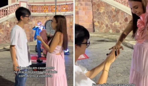 Pedido de casamento em frente ao Teatro Amazonas viraliza em Manaus; assista