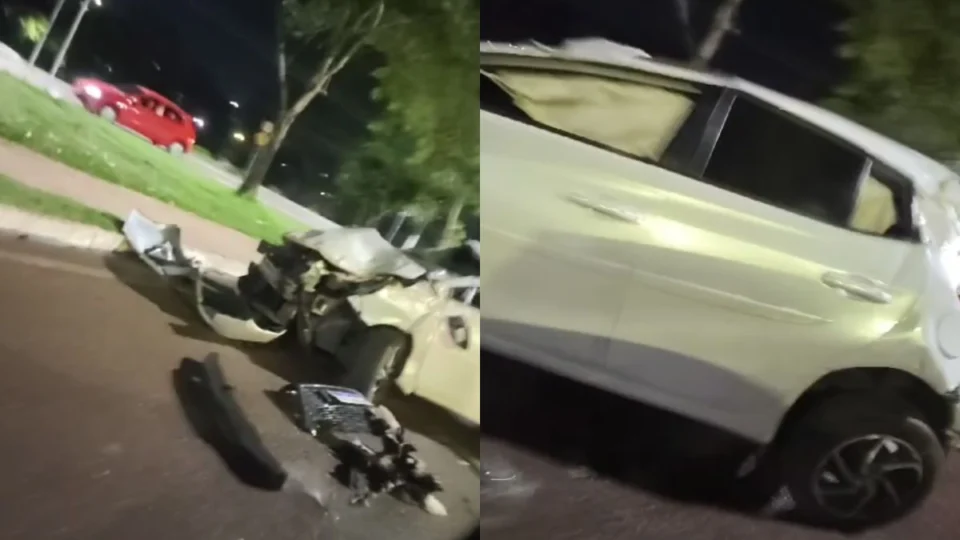 VÍDEO: carro fica destruído após capotar na Avenida Brasil, em Manaus