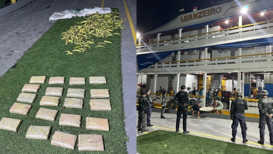 Drogas escondidas em sacos de bananas são apreendidas dentro de embarcação no AM