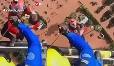 VÍDEO: bebê é resgatado de helicóptero após enchente na Espanha