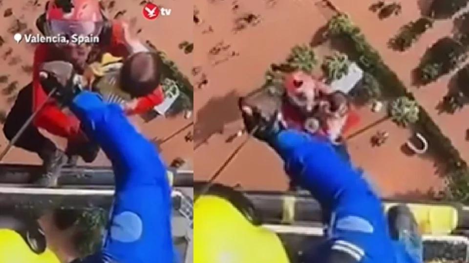 VÍDEO: bebê é resgatado de helicóptero após enchente na Espanha