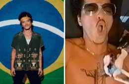 Bruno Mars faz ‘tatuagem’ do Cristo Redentor em despedida ao Brasil; assista