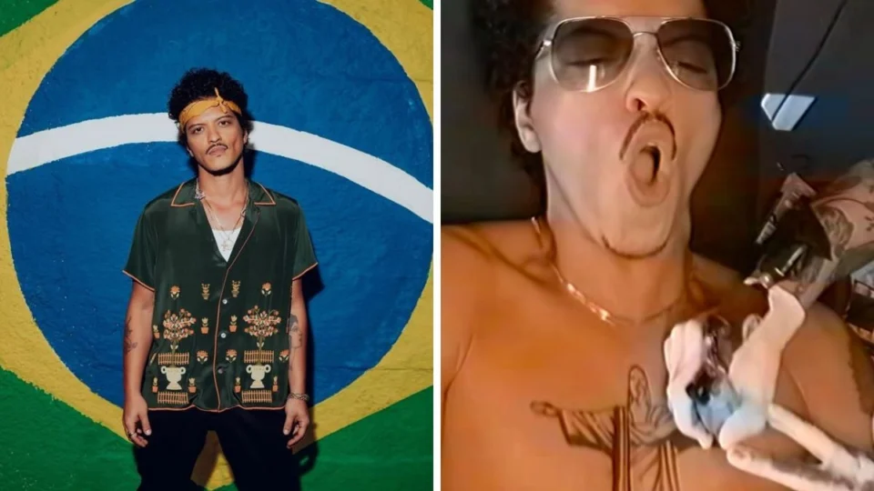 Bruno Mars faz ‘tatuagem’ do Cristo Redentor em despedida ao Brasil; assista