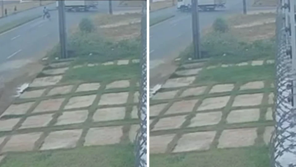 Vídeo mostra grave acidente entre mototáxi e caminhão de granja no RR; assista