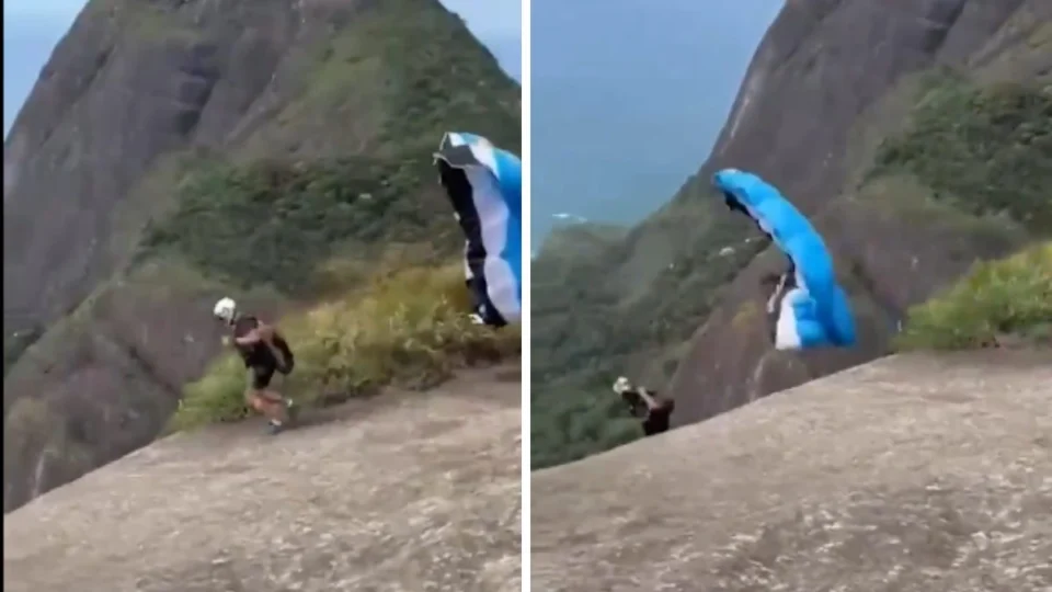 Homem morre enquanto praticava speed fly em Pedra Bonita, no RJ; vídeo registra momento
