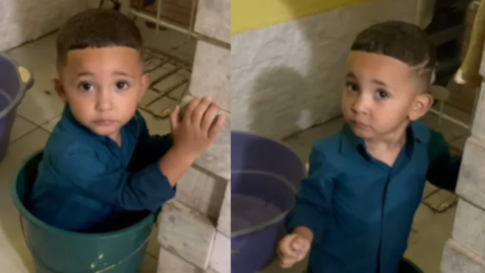 VÍDEO: Menino entra em balde com água minutos antes de casamento e viraliza