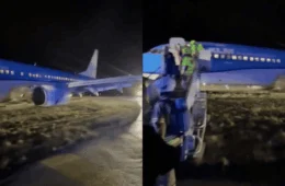 Avião com 182 passageiros faz pouso de emergência e fica fora da pista na Noruega