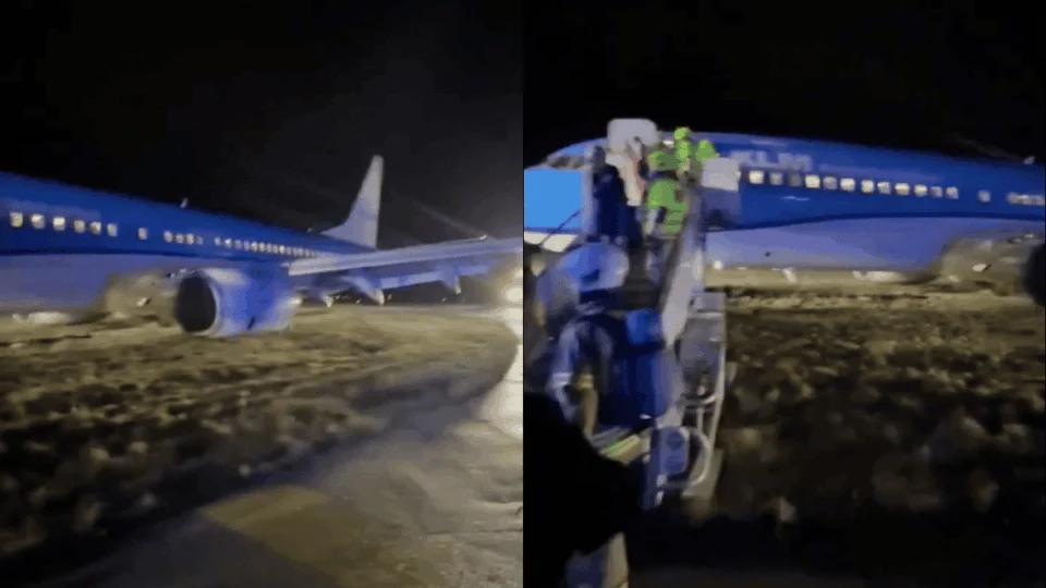 Avião com 182 passageiros faz pouso de emergência e fica fora da pista na Noruega