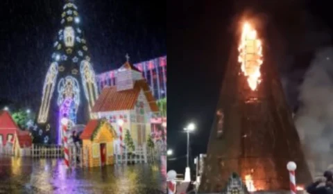 VÍDEO: Incêndio atinge árvore de Natal em frente ao Palácio Rio Branco; confira