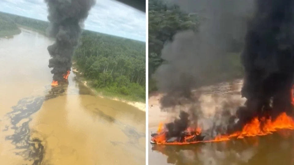Dragas e equipamentos são destruídos em operação de combate ao garimpo ilegal no AM