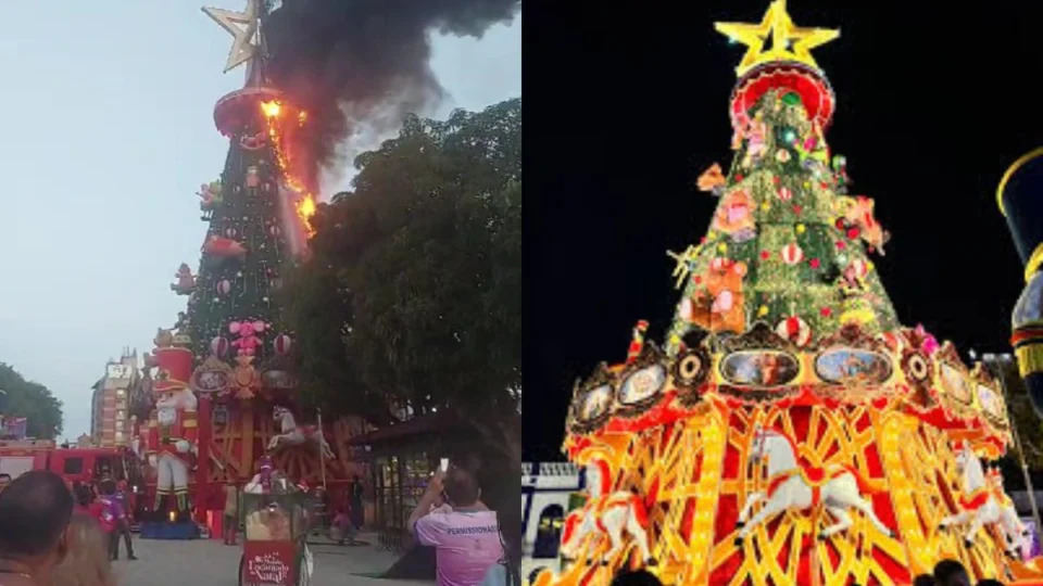 Árvore de Natal que pegou fogo será entregue revitalizada até domingo (22) em Manaus