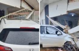 Carro de policial federal derruba muro e destrói casa em Vilhena, Rondônia