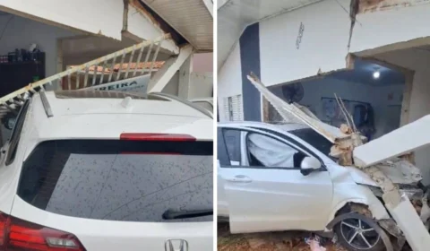 Carro de policial federal derruba muro e destrói casa em Vilhena, Rondônia