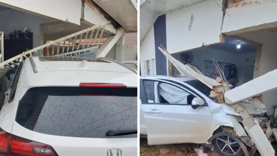 Carro de policial federal derruba muro e destrói casa em Vilhena, Rondônia