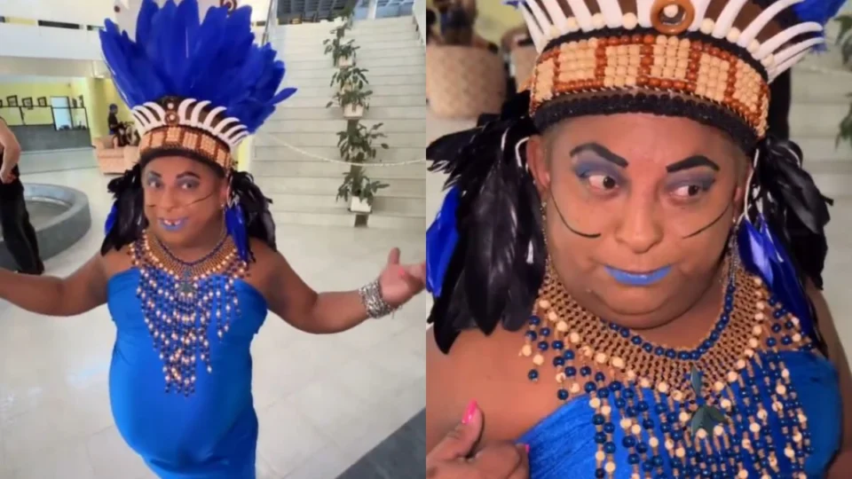 Patixa-Poranga? Influencer se veste como cunhã do Caprichoso no Rancho do Maia