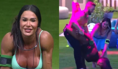 DEU RUIM! Gracyanne Barbosa cai de cara no chão ao dançar com Diego Hypólito no BBB 25; veja vídeo