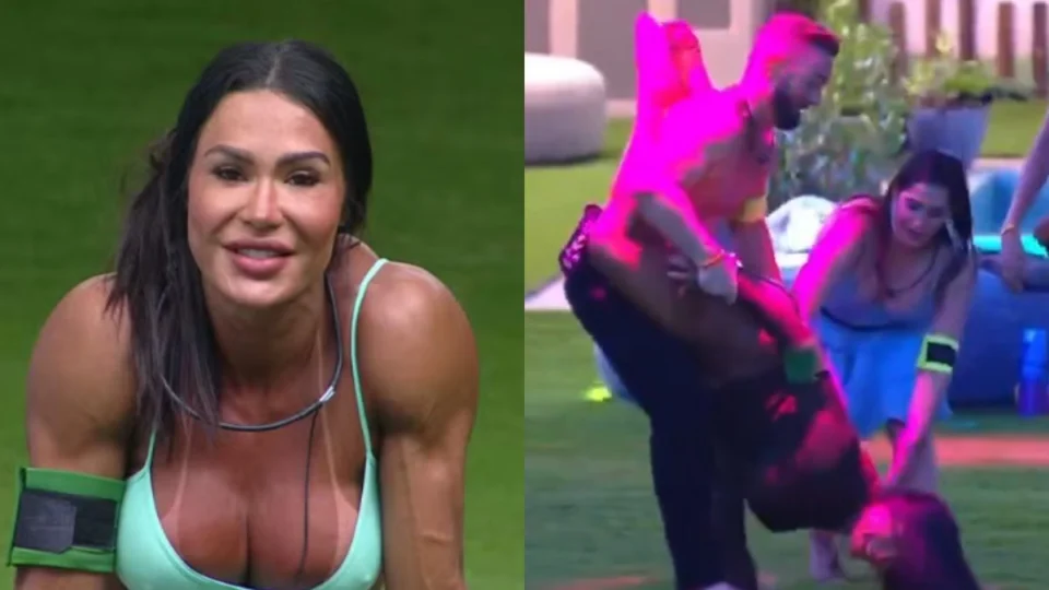 DEU RUIM! Gracyanne Barbosa cai de cara no chão ao dançar com Diego Hypólito no BBB 25; veja vídeo