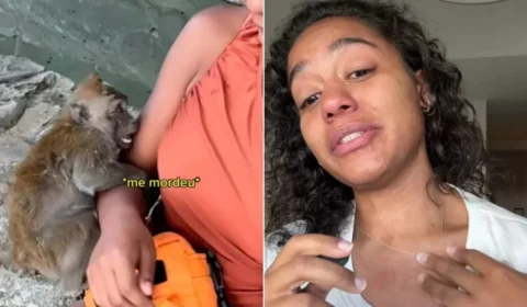 VÍDEO: Influenciadora entra em desespero ao sofrer alergia severa após mordida de macaco na Tailândia