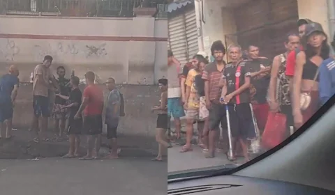 Pessoas fazem fila para receber drogas no Centro de Manaus; veja vídeo