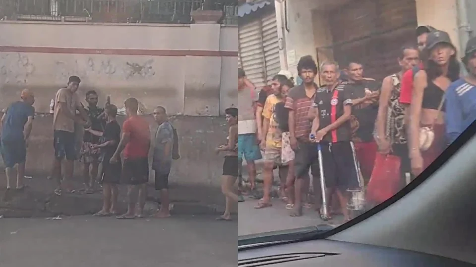 Pessoas fazem fila para receber drogas no Centro de Manaus; veja vídeo