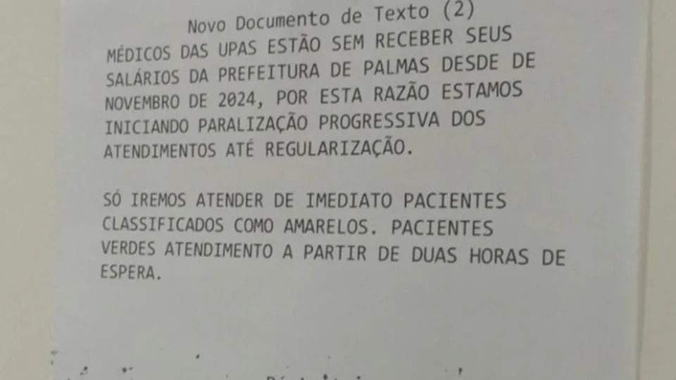 Greve em UPA? Palmas descarta interrupção e define prazo para pagamentos; confira