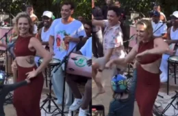 Leticia Colin rouba a cena em aniversário de Eduardo Sterblitch e diverte a web; veja vídeo