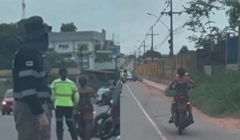 ‘DEU FUGA’: mulher sem capacete escapa de blitz em moto no Amazonas; veja vídeo