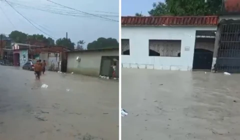 Chuva forte causa alagamentos e invade casas no bairro Santa Etelvina, em Manaus