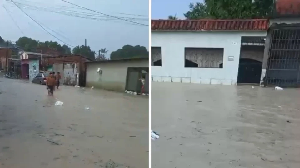 Chuva forte causa alagamentos e invade casas no bairro Santa Etelvina, em Manaus