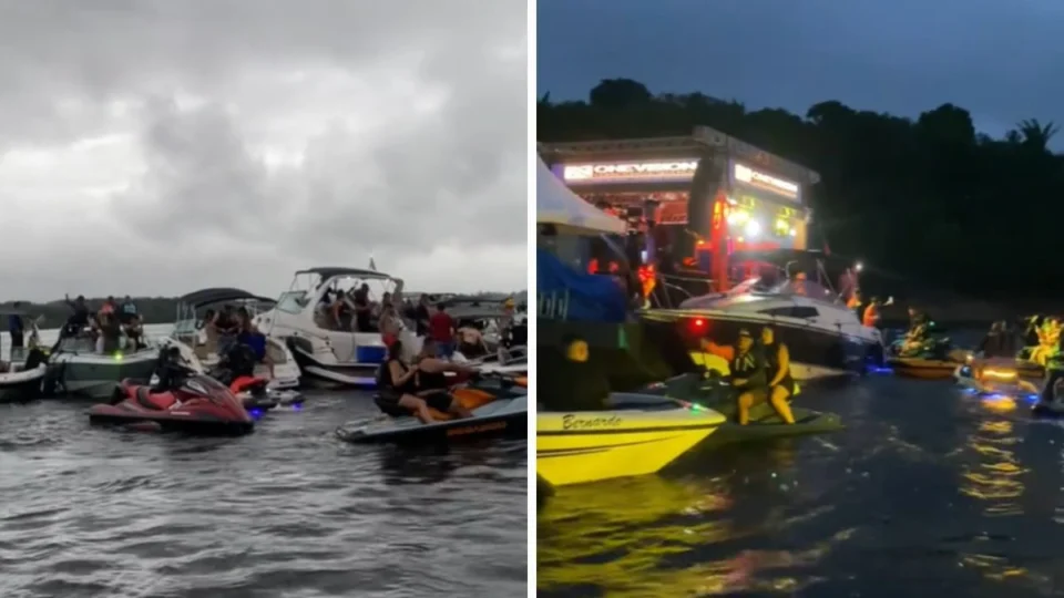 Festa no meio do rio Negro viraliza nas redes sociais e chama atenção em Manaus; veja vídeo