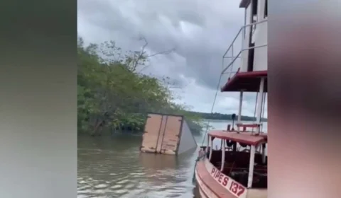 Caminhão perde freio e cai no rio Tocantins em Aguiarnópolis; veja vídeo