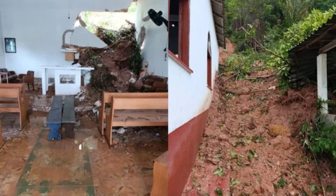 Deslizamento de terra destrói parte de igreja em Parintins após forte chuva