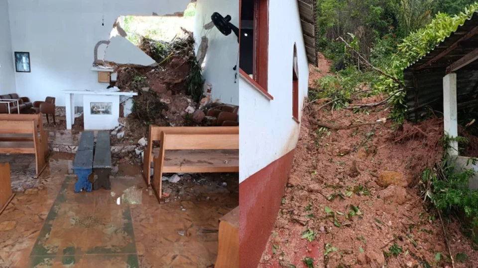 Deslizamento de terra destrói parte de igreja em Parintins após forte chuva