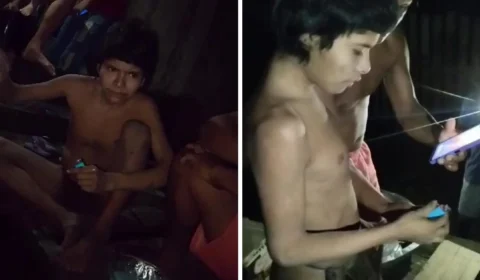 Indígena de povo isolado e língua desconhecida conhece celular e isqueiro no Amazonas; veja vídeo